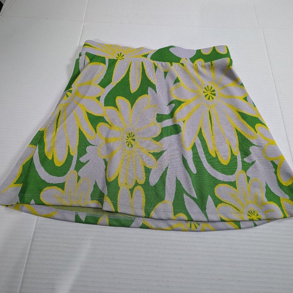 Zara Green and Yellow Floral Knit Mini Skirt Women's M